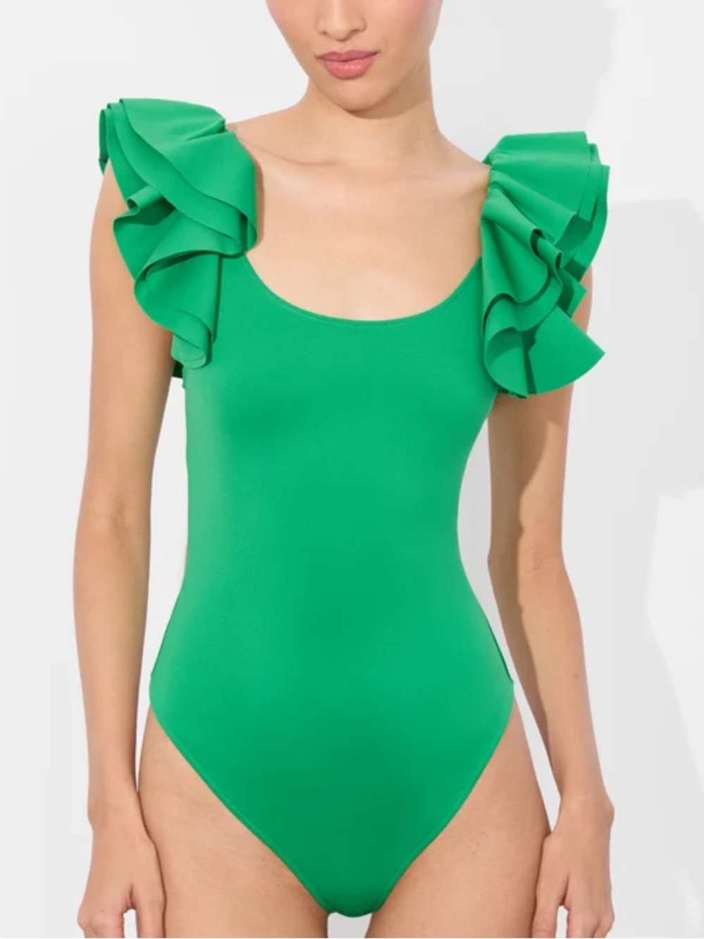 Alice + Olivia NWT Green Tawny Ruffle Bodysuit